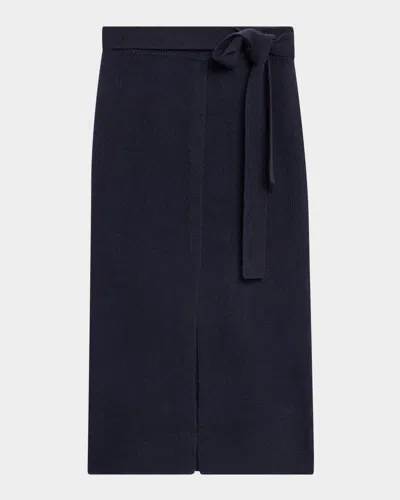 Emporio Armani Long Wool Belted Midi Skirt In Blue
