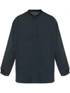 Emporio Armani Band Collar Textured Shirt With Button Detail In Blue