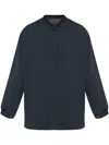 Emporio Armani Band Collar Textured Shirt With Button Detail In Blue