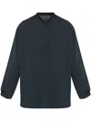 Emporio Armani Band Collar Textured Shirt With Button Detail In Blue