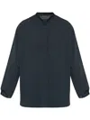 Emporio Armani Band Collar Textured Shirt With Button Detail In Blue