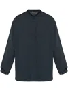 Emporio Armani Band Collar Textured Shirt With Button Detail In Blue