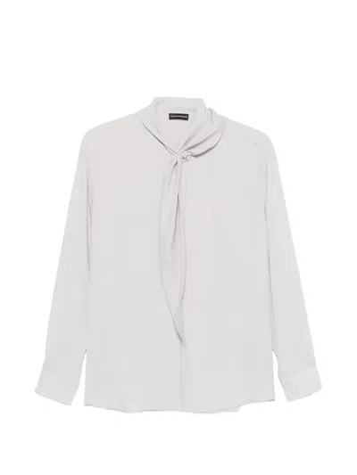Emporio Armani Silk Blend Blouse Pussy Bow Collar In White