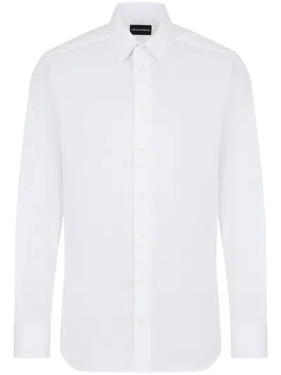 Emporio Armani Long-sleeve Stretch-cotton Shirt In White