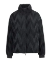 Emporio Armani Velvet High Neck Long Sleeve Oversized Down Coat In Black