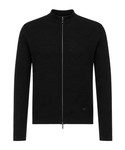 Emporio Armani Long-sleeved Knitted Cardigan In Black