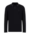 Emporio Armani Blue Long Sleeve Polo Shirt With Logo Embroidery In Stretch Cotton In Black