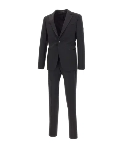 Emporio Armani Long-sleeved Suit Jacket And Trousers Two-piece Set In Black
