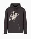 Emporio Armani Loose-fit Hooded Sweatshirt In Double Jersey With A Flower Print In Grey