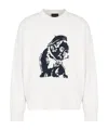 Emporio Armani French Terry Crewneck Bulldog Embroidery Sweatshirt In White