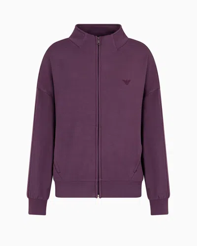 Emporio Armani Loungewear-sweatshirt Aus Viskose Mit Durchgehendem Reissverschluss Und Kleiner Adler-stickerei In Purple