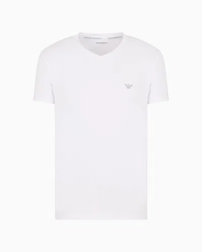 Emporio Armani Loungewear T-shirt Mit V-ausschnitt In Fitted Fit Aus Weichem Modal In White