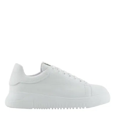 Emporio Armani Low Top Leather Sneakers In White