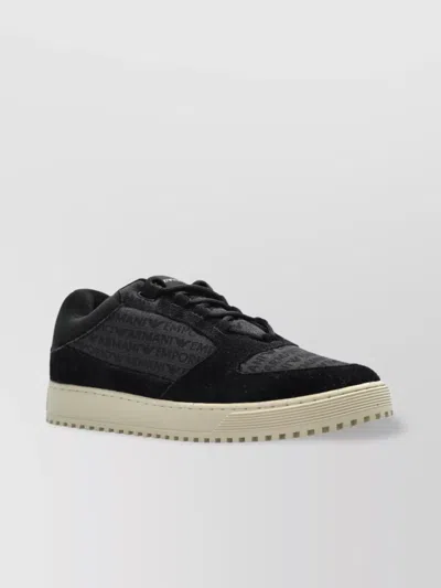 Emporio Armani Low-top Round Toe Rubber Sole Sneakers In Black