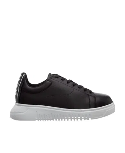 Emporio Armani Low Top Wedge Sole Sneakers In Black