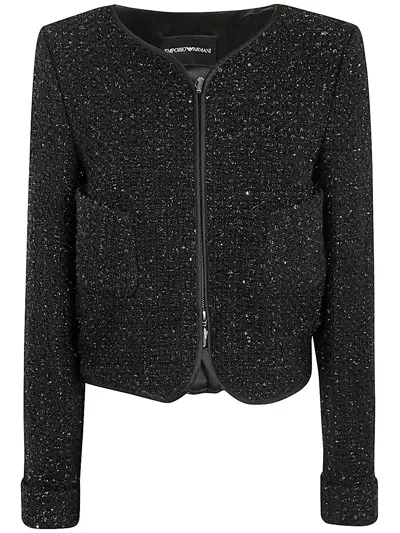 Emporio Armani Lurex Sequinned Zipped Jacket In Black