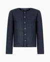 Emporio Armani Lurex Tweed Jacket In Navy Blue