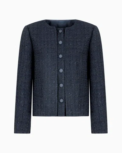 Emporio Armani Lurex Tweed Jacket In Navy Blue