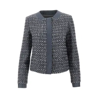 Emporio Armani Lurex Tweed Jacket With Gros Grain Trims In Multi