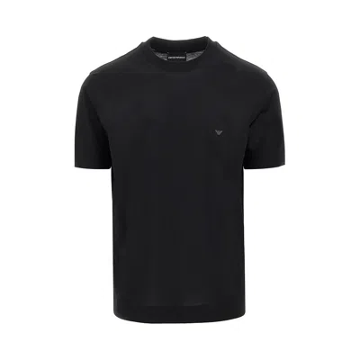 Emporio Armani Lyocell And Cotton Blend T-shirt With Logo In Black