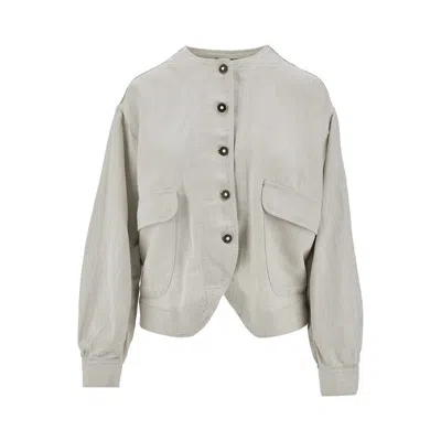 Emporio Armani Lyocell And Linen Blend Blouson Jacket In Beige