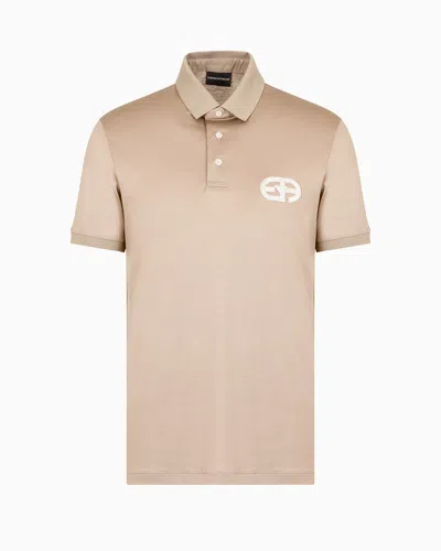 Emporio Armani Official Store Lyocell-blend Jersey Polo Shirt With Armani Sustainability Values Logo Raised Embroid In Beige