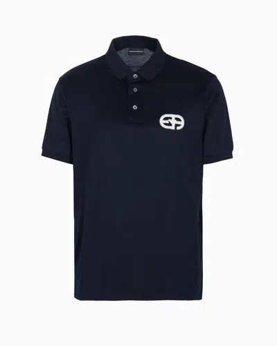 Emporio Armani Official Store Lyocell-blend Jersey Polo Shirt With Armani Sustainability Values Logo Raised Embroid In Navy Blue