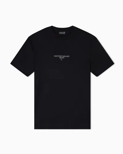 Emporio Armani Lyocell Blend Jersey T-shirt With 3d-effect Logo In Black