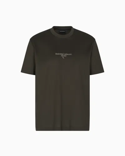 Emporio Armani Lyocell Blend Jersey T-shirt With 3d-effect Logo In Green