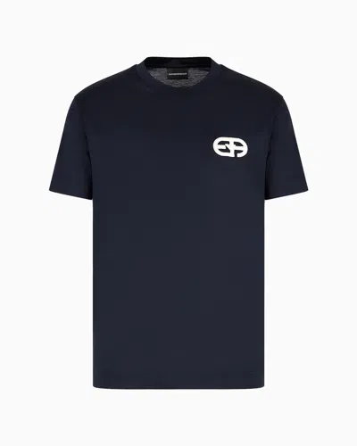 Emporio Armani Official Store Lyocell-blend Jersey T-shirt With Armani Sustainability Values Ea Logo Raised Embroid In Navy Blue