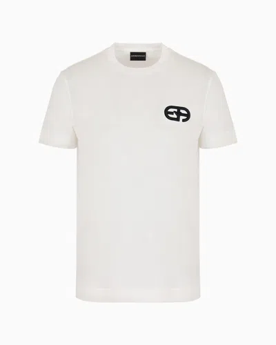 Emporio Armani Official Store Lyocell-blend Jersey T-shirt With Armani Sustainability Values Ea Logo Raised Embroid In White