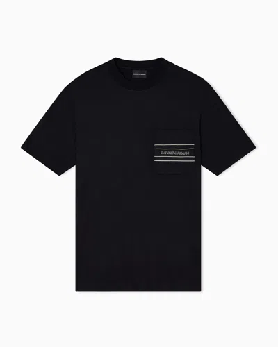 Emporio Armani Lyocell Blend Jersey T-shirt With Pocket And 3d-effect Logo In Black