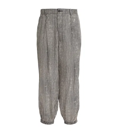 Emporio Armani Lyocell-blend Stripe Barrel-leg Trousers In Neutral