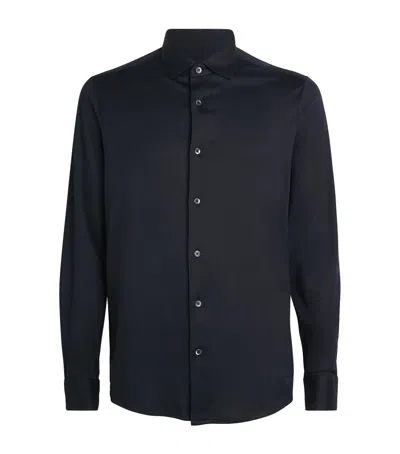 Emporio Armani Lyocell-cotton Long-sleeve Shirt In Blue