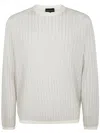 Emporio Armani Textured Wave Pattern Crewneck Sweater In White