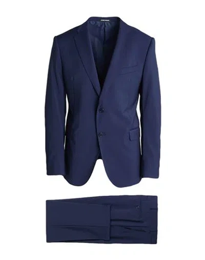 Emporio Armani G-line Peak Lapel Navy Wool Herringbone Suit In Blue
