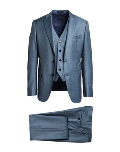 Emporio Armani M Line Man Suit Slate Blue Size 48 Virgin Wool