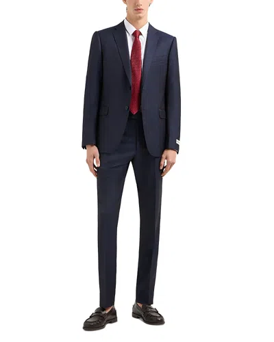Emporio Armani M Line Slim Fit Single Breasted Notch Lapel Suit In Herringbone Stripe Wool In Navy Blue