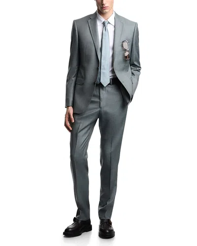 Emporio Armani M Line Slim Fit Single Breasted Notch Lapel Suit In Sharkskin Wool In Gray