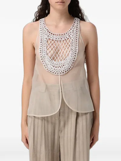 Emporio Armani Macramé-insert Tulle Blouse In Neutral