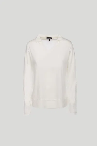 Emporio Armani Maglia Bianca Con Colletto In Bianco