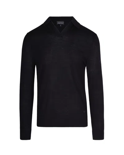 Emporio Armani Colorblock Virgin Wool Crew Neck Sweater In Black