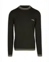 Emporio Armani Crew Neck Virgin Wool Sweater With Contrasting Details In Black