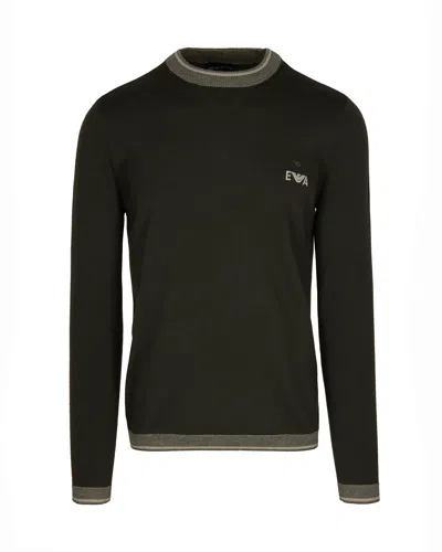 Emporio Armani Maglia In Lana Vergine Con Logo Nera In Black