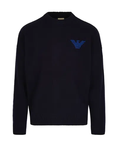 EMPORIO ARMANI BLUE SWEATER WITH MAXI LOGO