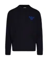 Emporio Armani Regular-fit Virgin Wool Sweater With Contrasting Logo In Blue