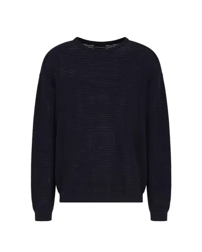 Emporio Armani Blue Micro Perforated Effect Sweater In Black