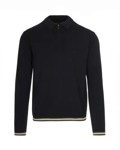 Emporio Armani Maglione In Lana Vergine Rasata Blu Navy In Black