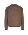 Emporio Armani Virgin Wool-blend Jumper With Op-art Jacquard With Oversized Diamonds In Brown