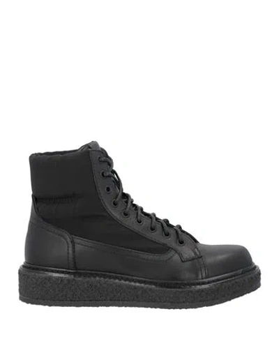 Emporio Armani Man Ankle Boots Black Size 9 Calfskin, Polyester